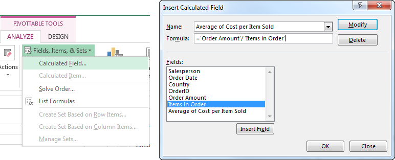 How to Create a PivotTable Calculated Field in Excel - Insert Calculated Field