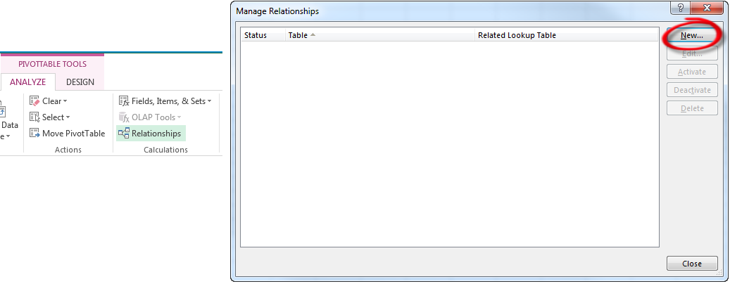 Create PivotTable Multiple Sheets - Manage Relationships