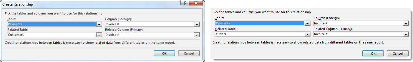 Create PivotTable Multiple Sheets - Create Relationships