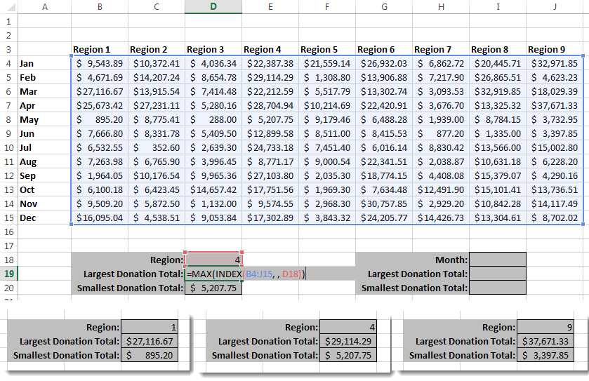 Excel Index Formula - Values in a row or column 2