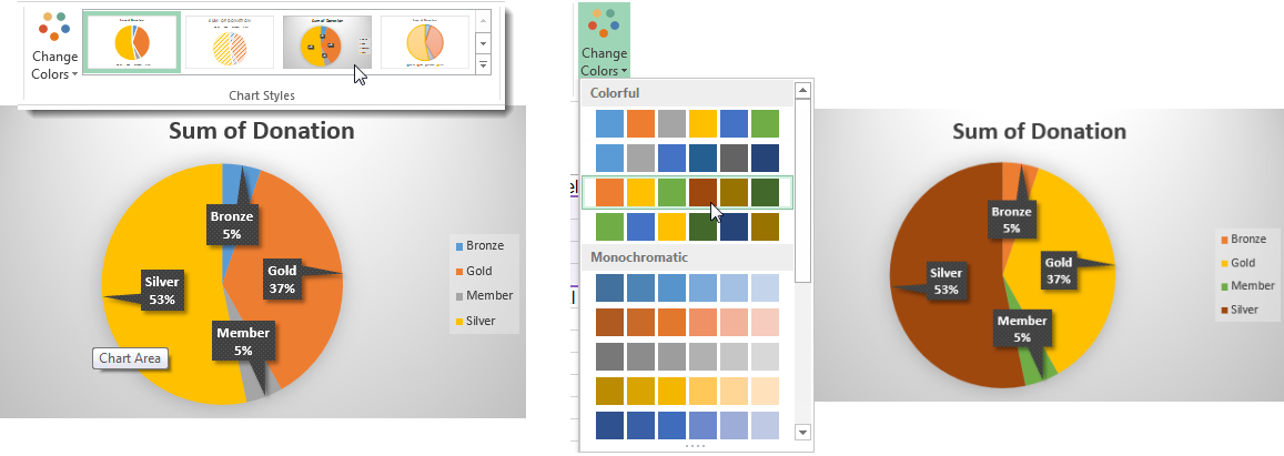 Create Outstanding Pie Charts in Excel - Change Chart Style