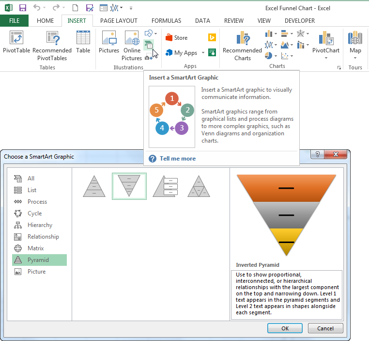 How to Create an Excel Funnel Chart - SmartArt Graphic