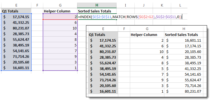 Excel Sort Formulas – How to Sort Dynamic Data - INDEX MATCH