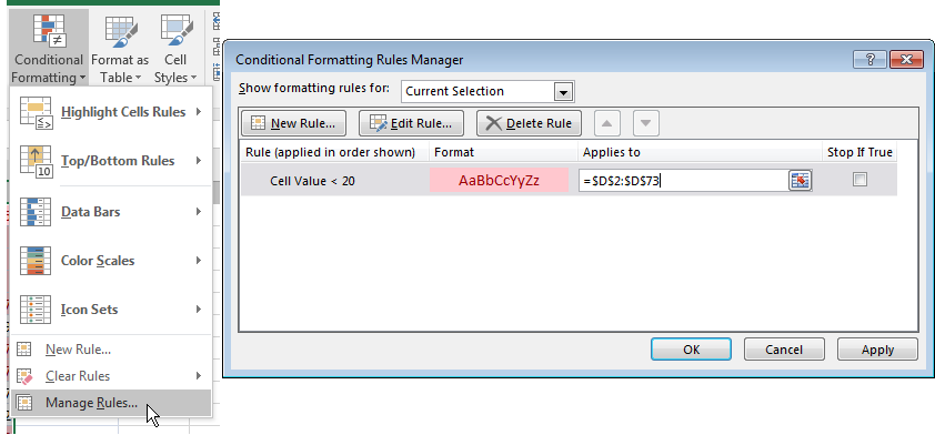 Excel Conditional Formatting Based on Another Column or Cell