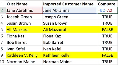 Compare Columns in Excel This That