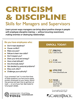 Criticism & Discipline Skills for Managers & Supervisors